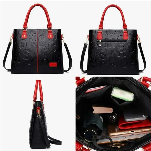 Perfect Lily Black Vegan Leather Tote with Brown Handles & Strap NIP - Picture 9 of 11